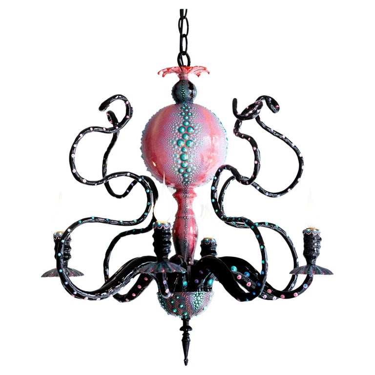 Lustre en forme de pieuvre rose, noire et sarcelle, peint et sculpté à la  main En vente sur 1stDibs | lustre pieuvre