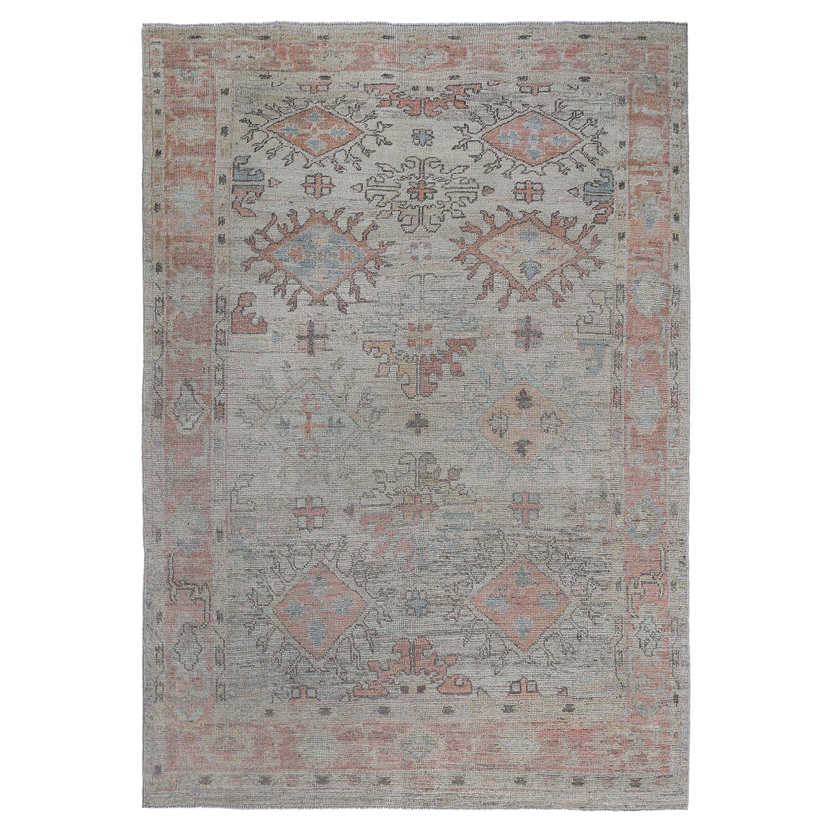 Pink Accented Turkish Oushak For Sale