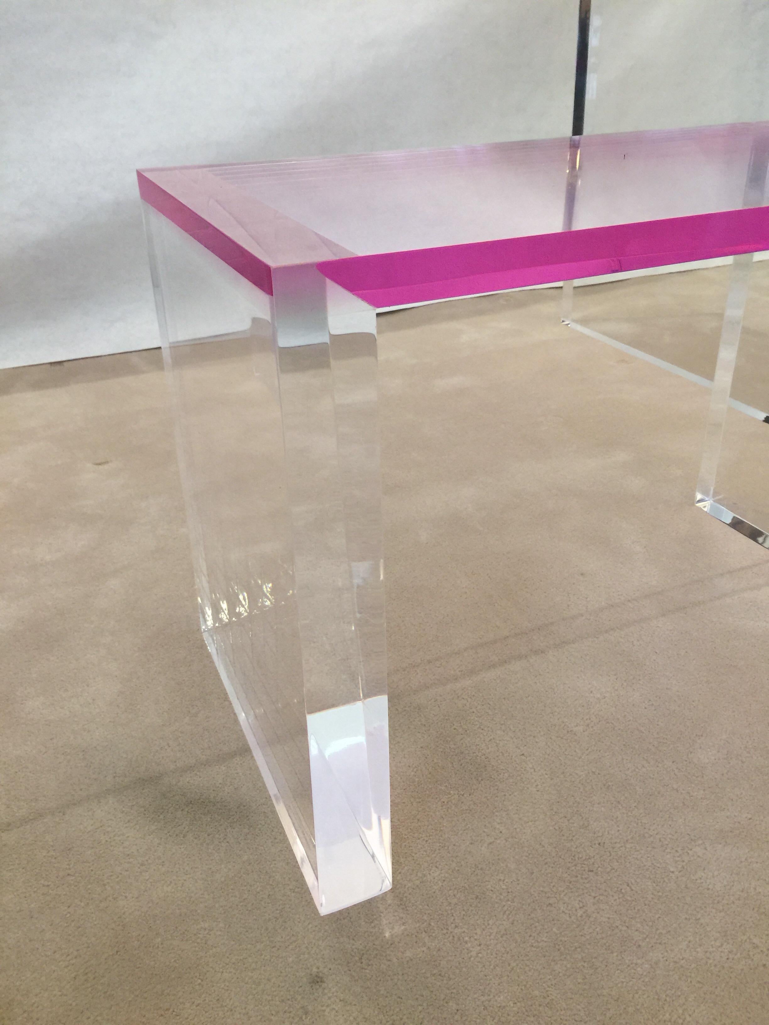 American Pink Acrylic Desk and Matching Bench