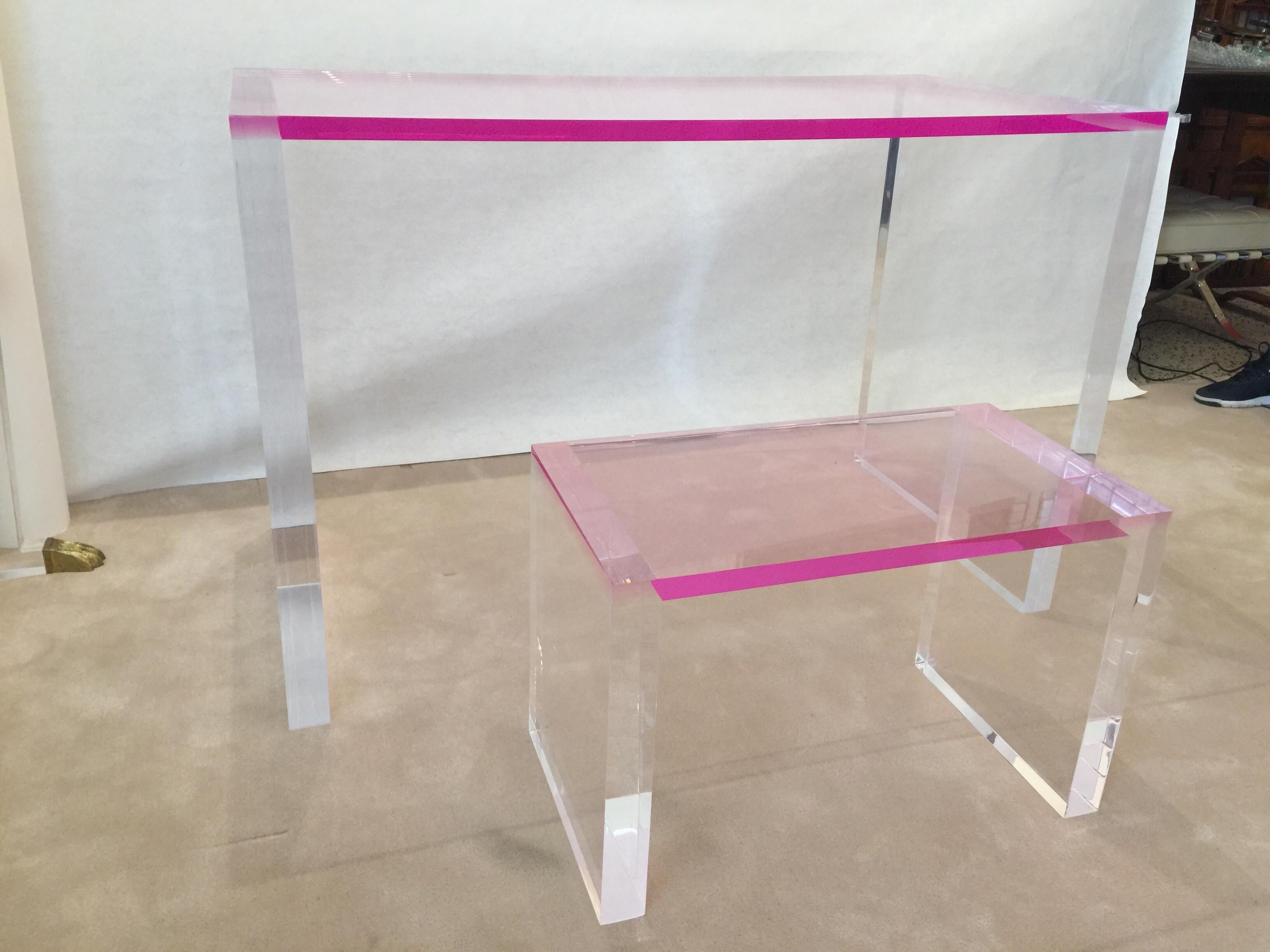 Pink Acrylic Desk and Matching Bench 1