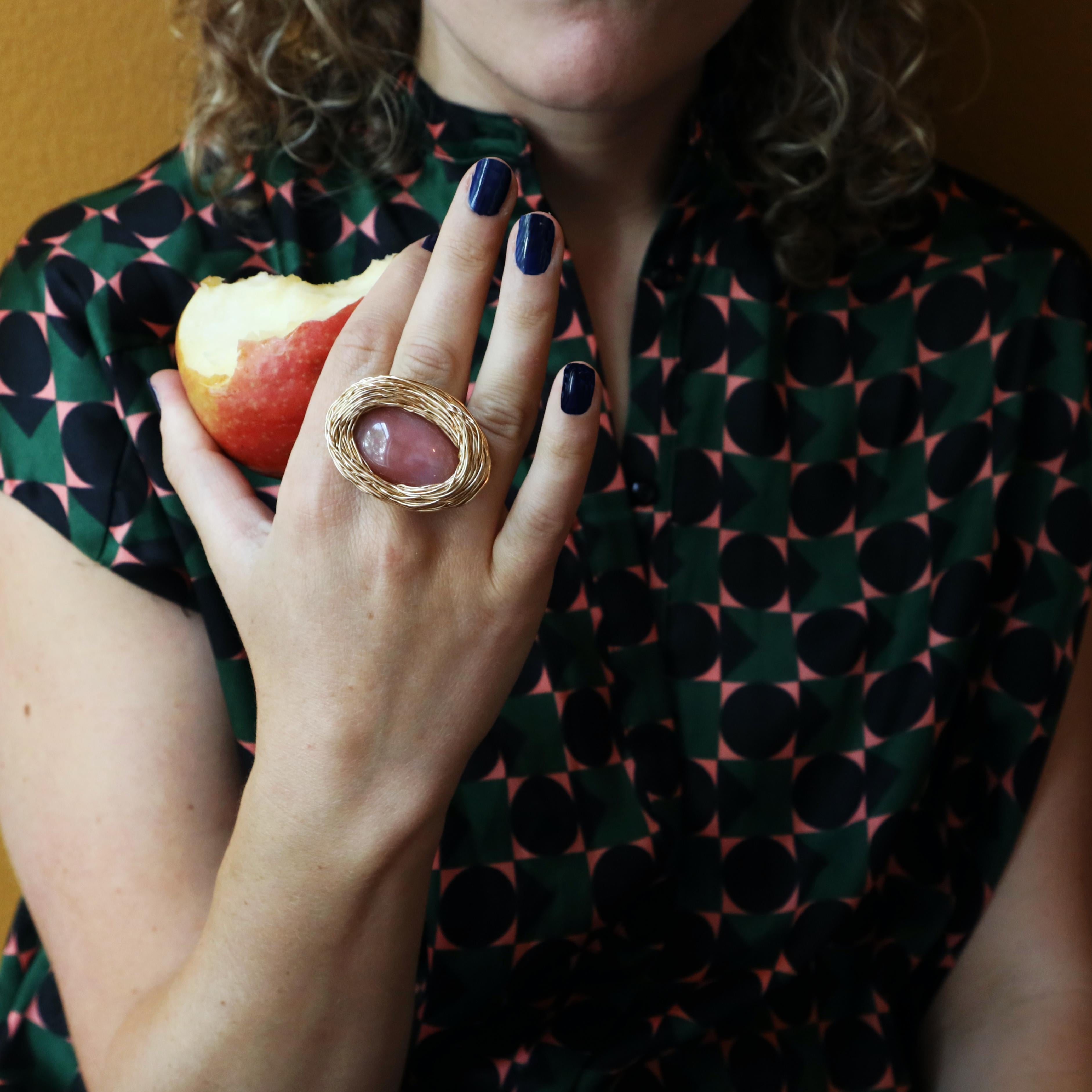 Pink Agate Cabochon Statement Cocktail Ring One-Of-a-Kind by the Artist For Sale 7