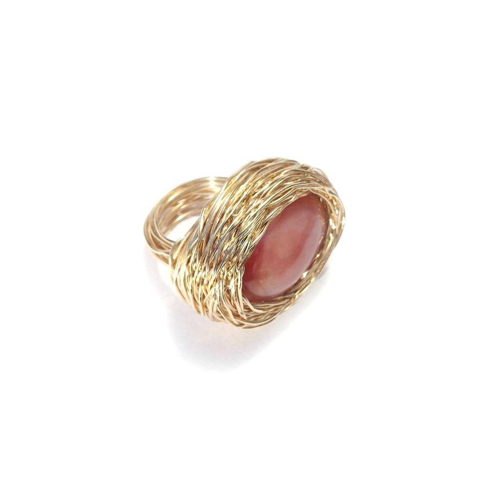 Pink Agate Cabochon Statement Cocktail Ring One-Of-a-Kind by the Artist For Sale 3