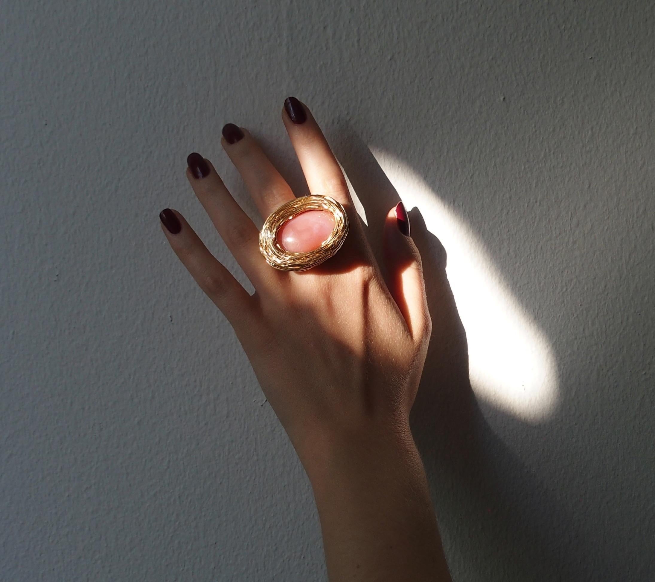 Pink Agate Cabochon Statement Cocktail Ring One-Of-a-Kind by the Artist For Sale 4