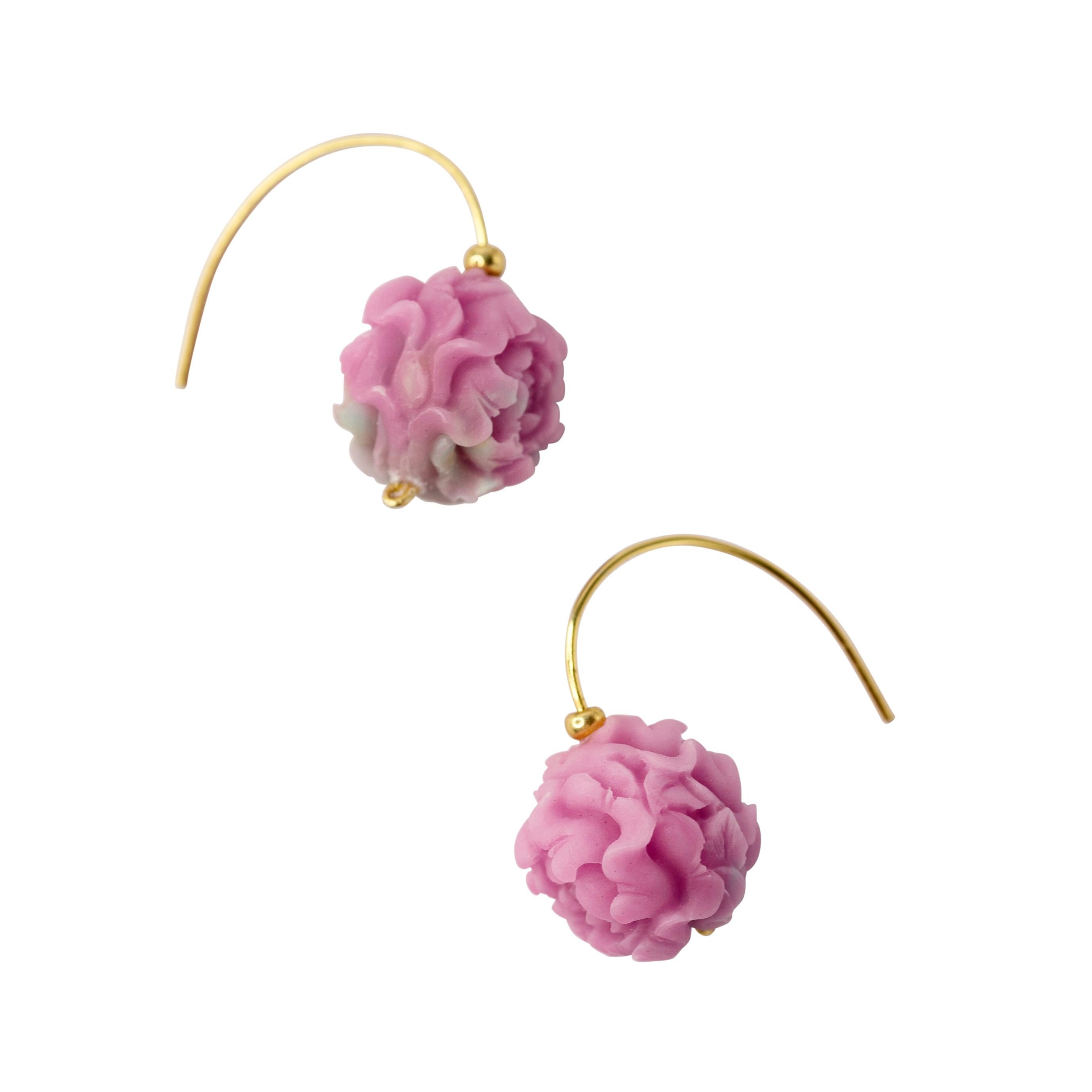 Bead Pink Agate Peony Earrings II - By Bombyx House