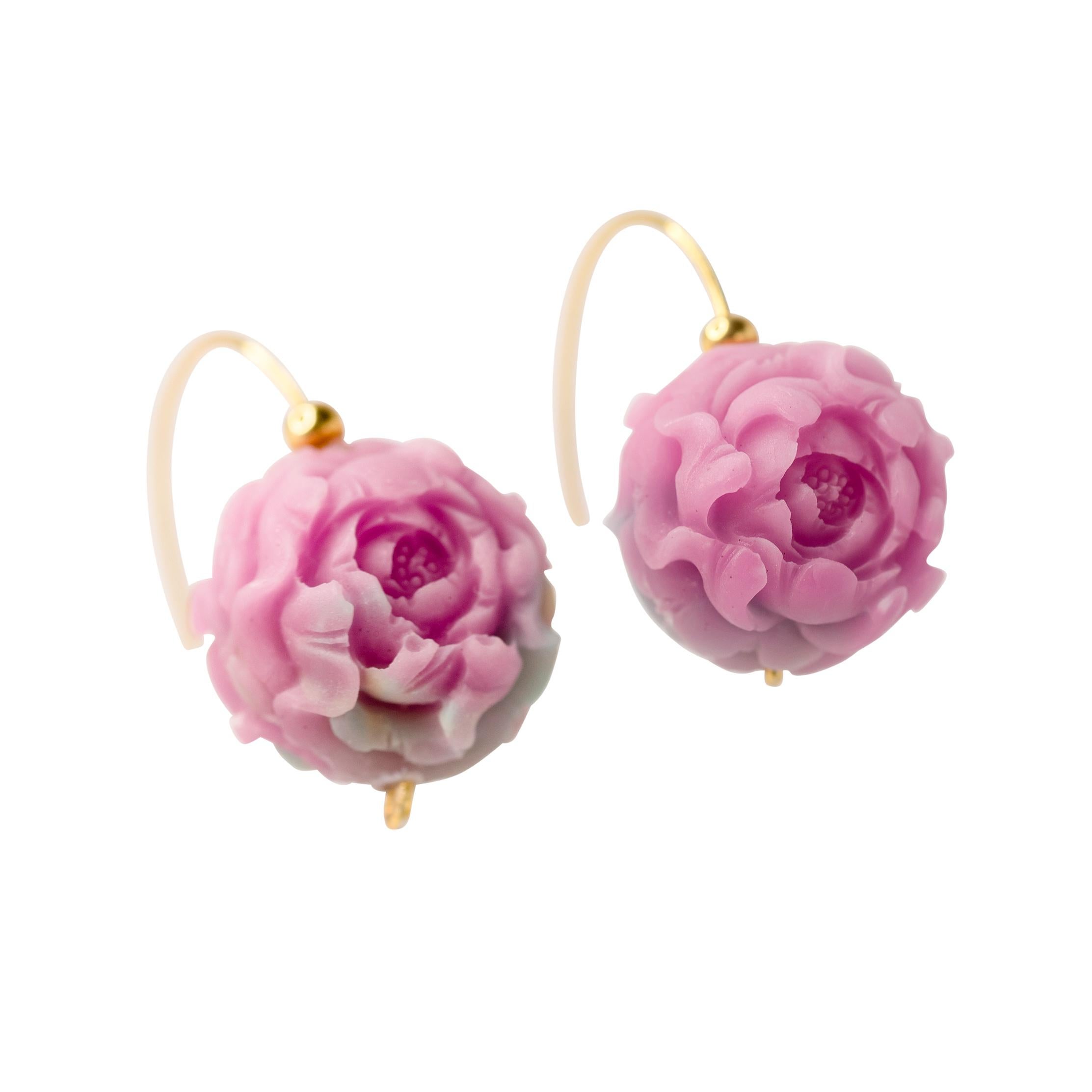 Women's Pink Agate Peony Earrings II - By Bombyx House