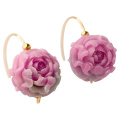 Pink Agate Peony Earrings II - By Bombyx House