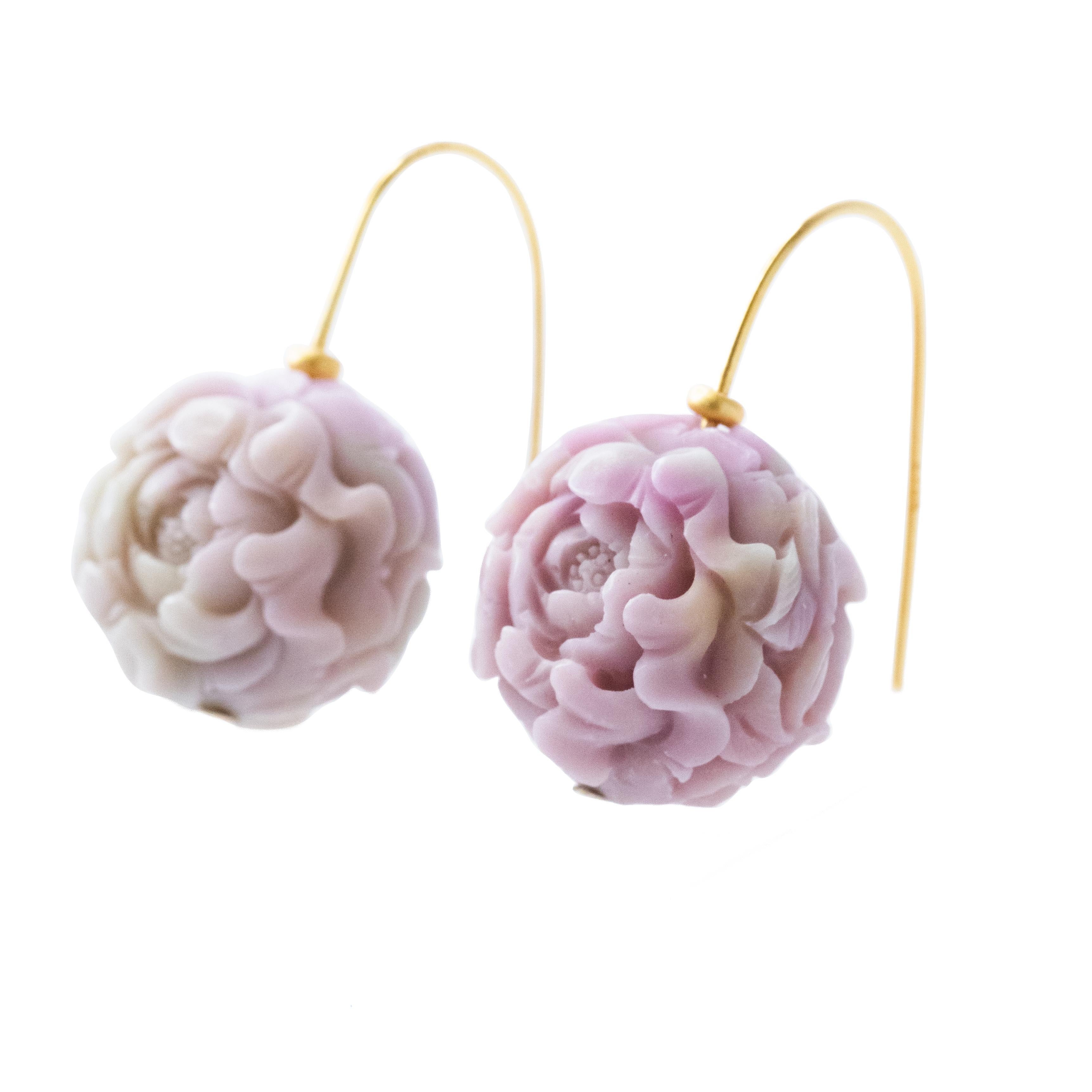 Artisan Pink Agate Peony Flower Earrings - By Bombyx House For Sale