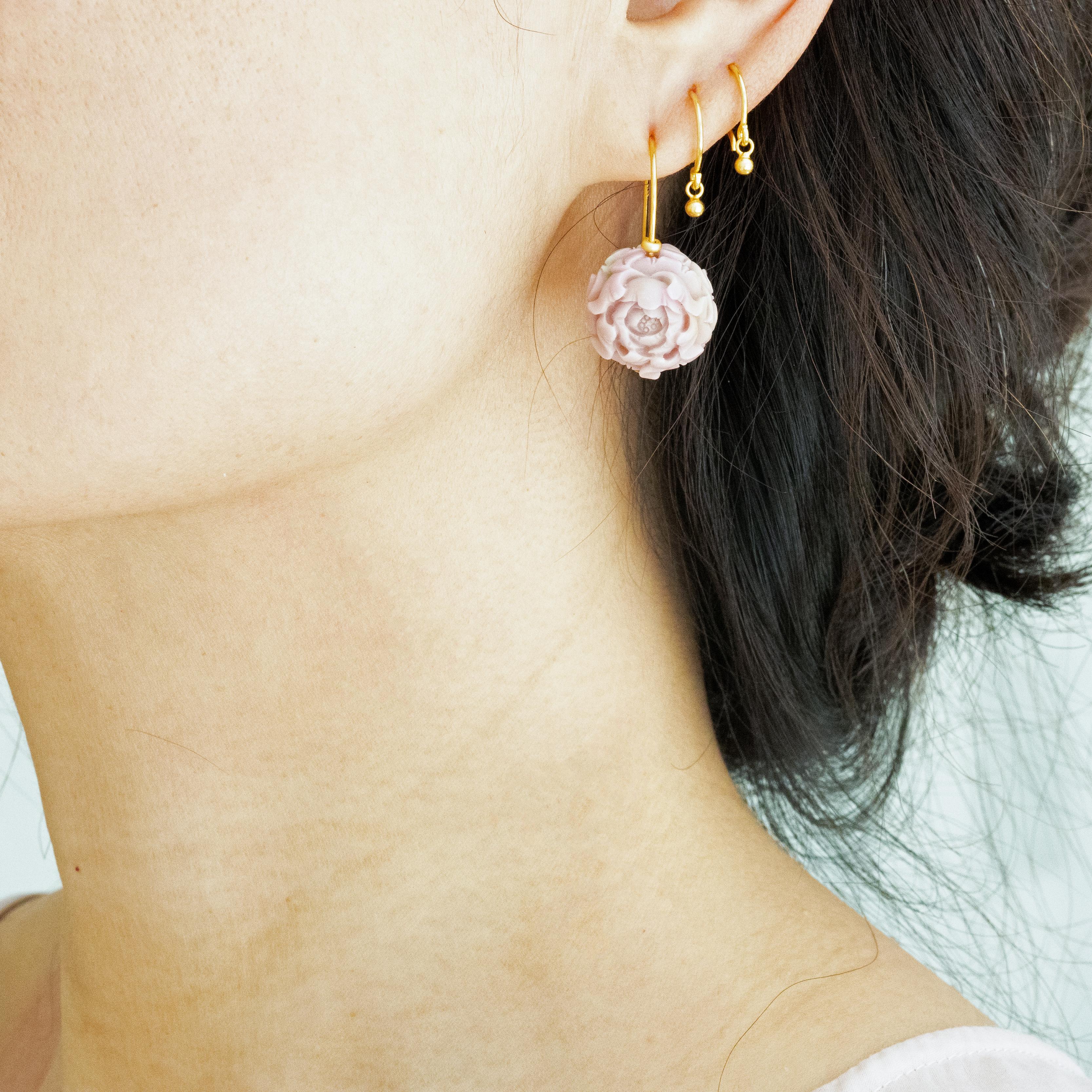 Bead Pink Agate Peony Flower Earrings - By Bombyx House For Sale