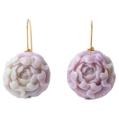 Pink Agate Peony Flower Earrings - By Bombyx House
