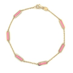 Pink Agate Stackable Bar Bracelet for Her, 14K Gold Women's Pink Bracelet