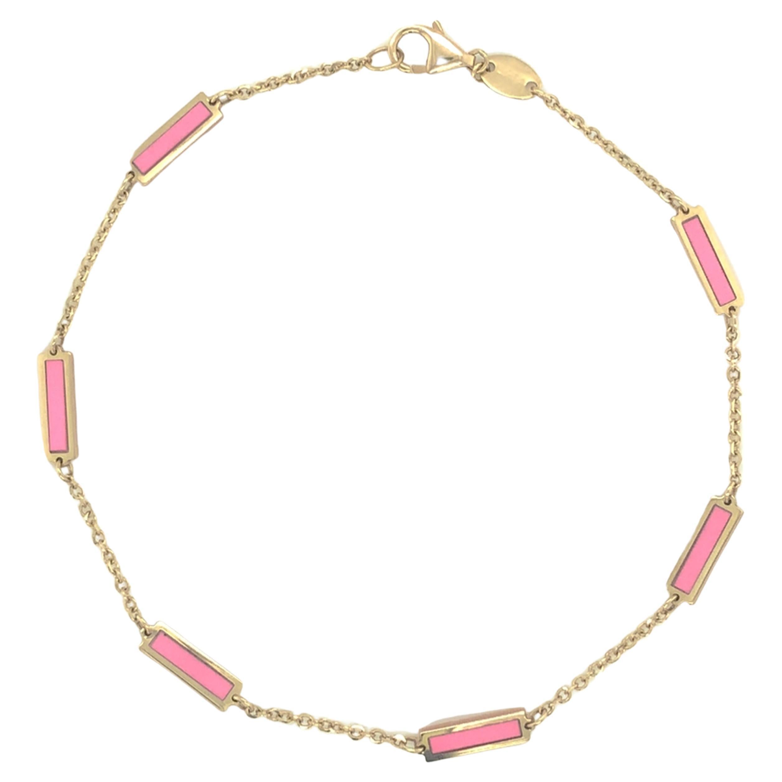 Pink Agate Stackable Bar Bracelet for Her, 14K Gold Women's Pink Bracelet