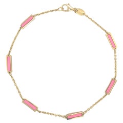 Pink Agate Stackable Bar Bracelet for Her, 14K Gold Women's Pink Bracelet