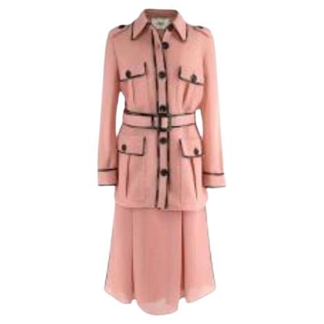 Pink Airtex belted safari jacket & skirt For Sale