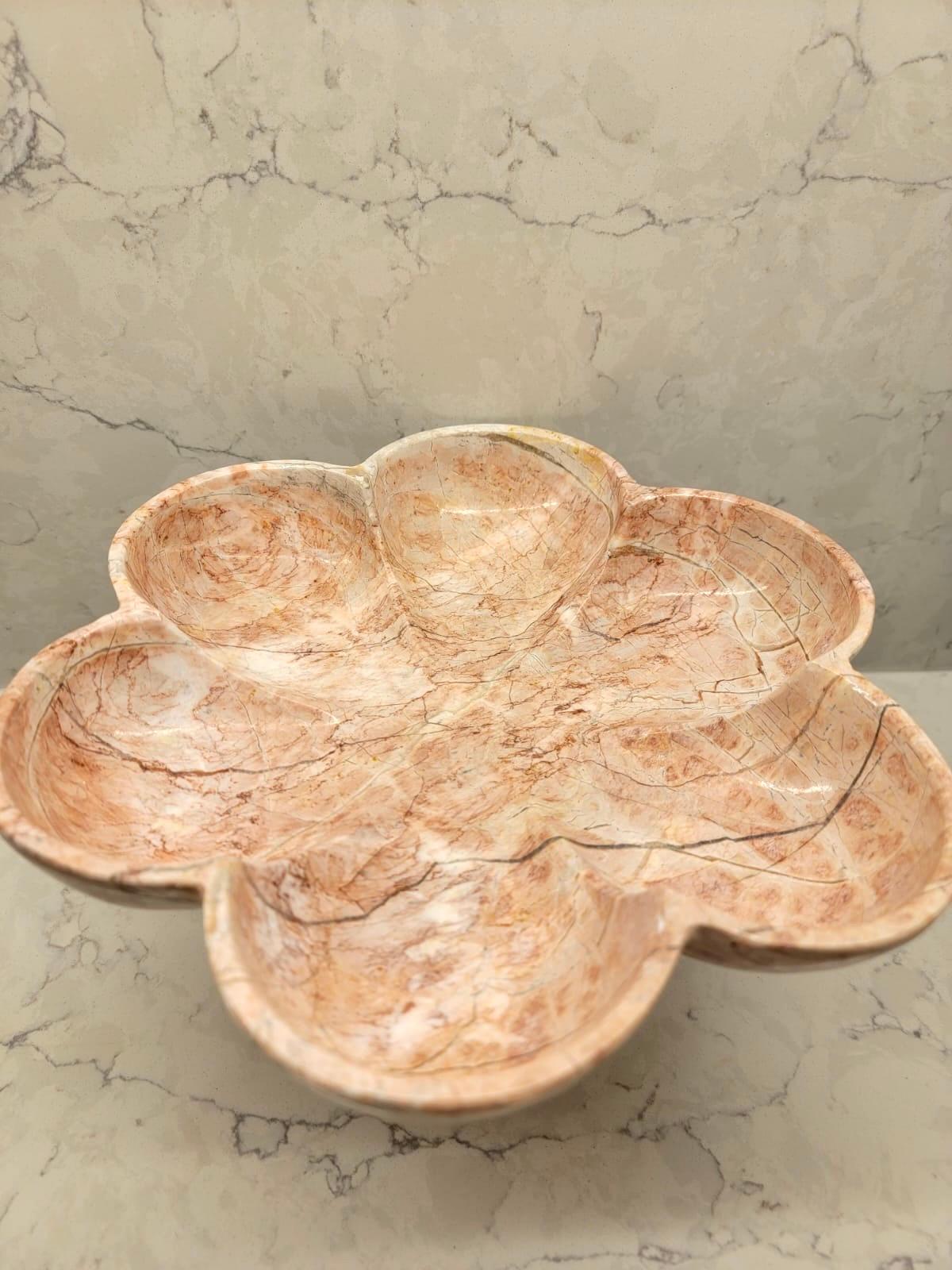 Unknown Pink Alabaster Marble Stone Decorative Pedestal Bowl and Scalloped Edges  For Sale