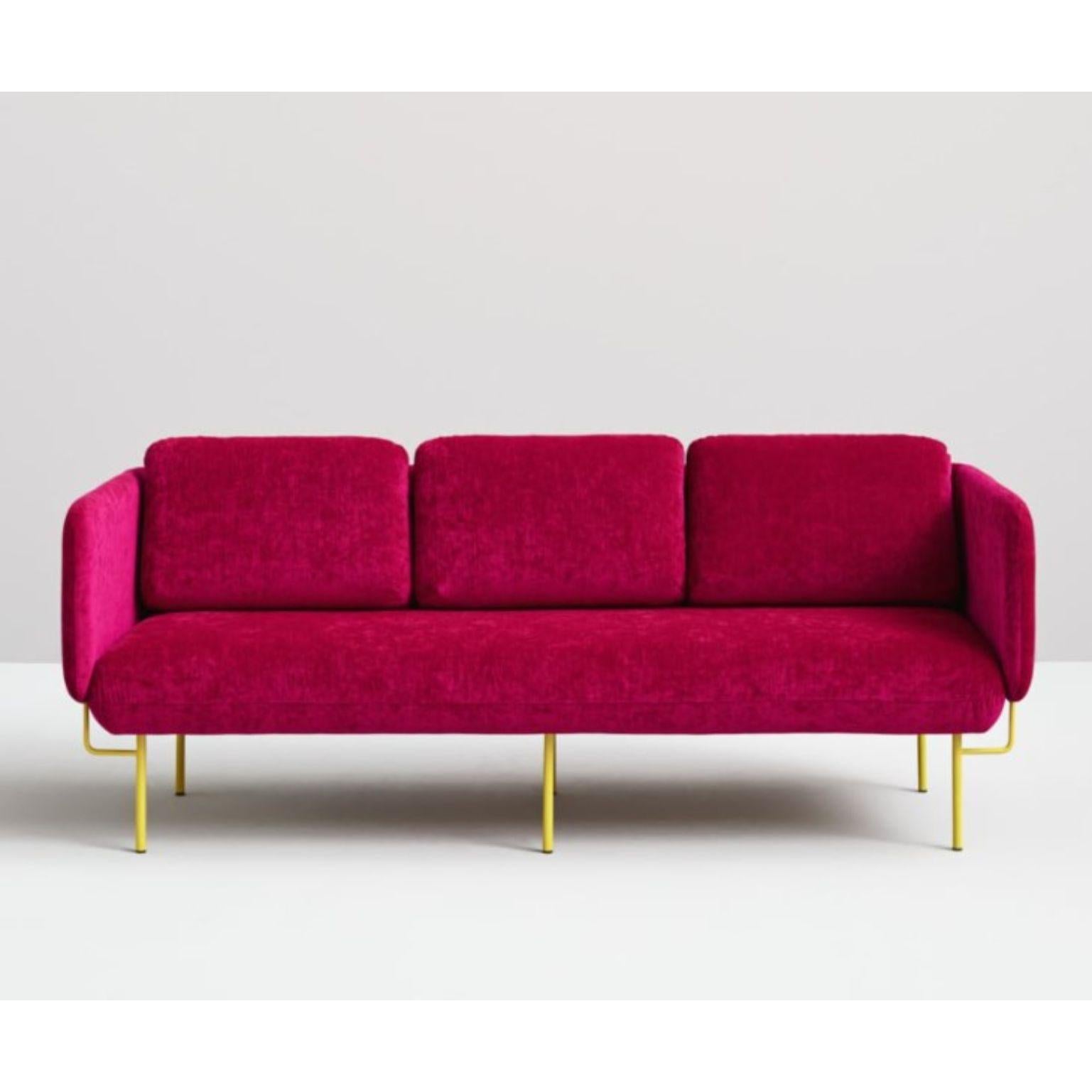 Pink Alce sofa, large by Pepe Albargues
Dimensions: W200, D88, H82, Seat45 (3 Seaters)
Materials: Iron structure and MDF board
Painted or chromed legs
Foam CMHR (high resilience and flame retardant) for all our cushion filling