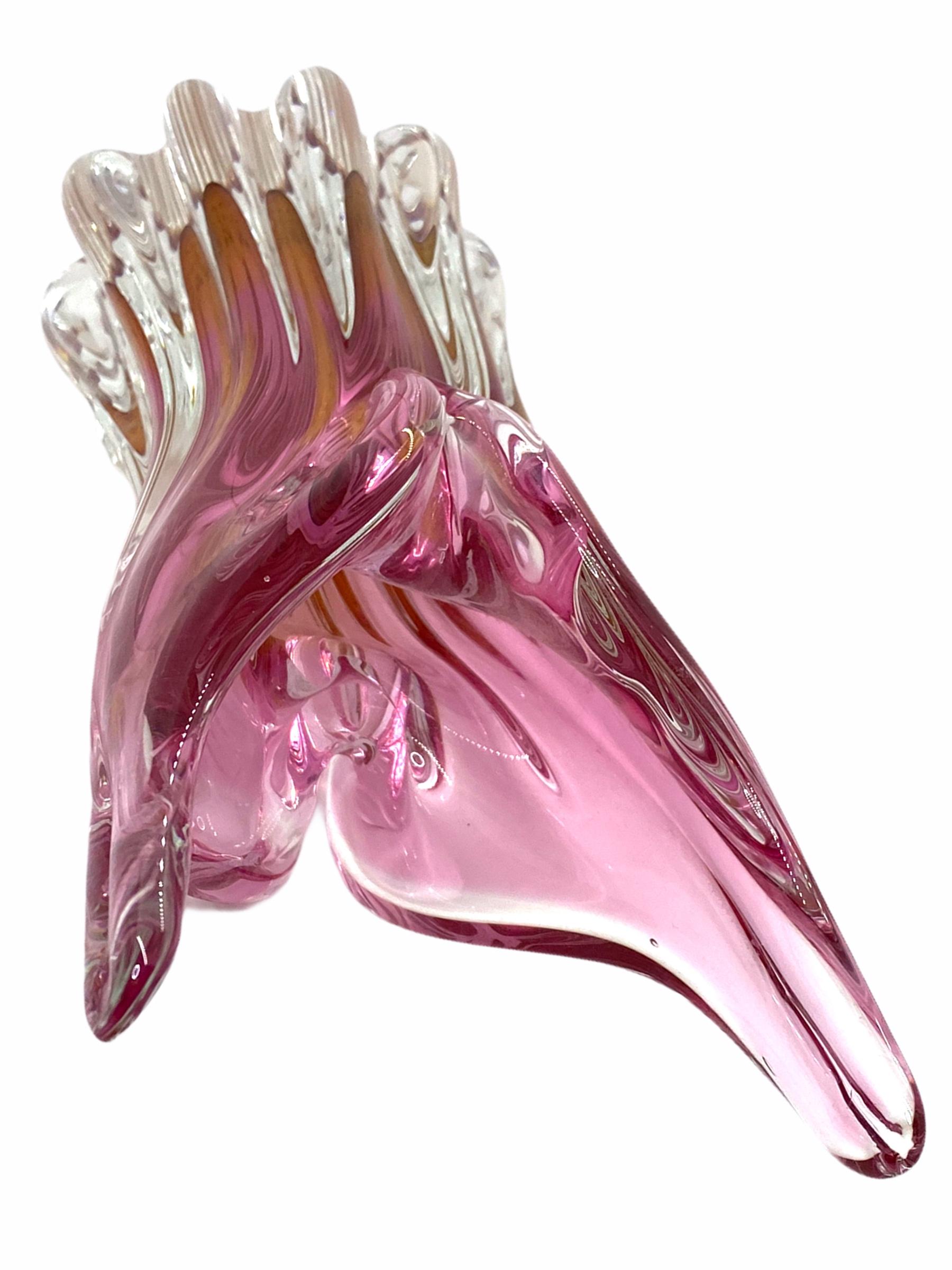 Hand-Crafted Pink Amber and Clear Sommerso Art Glass Vase Murano, Italy, 1970s