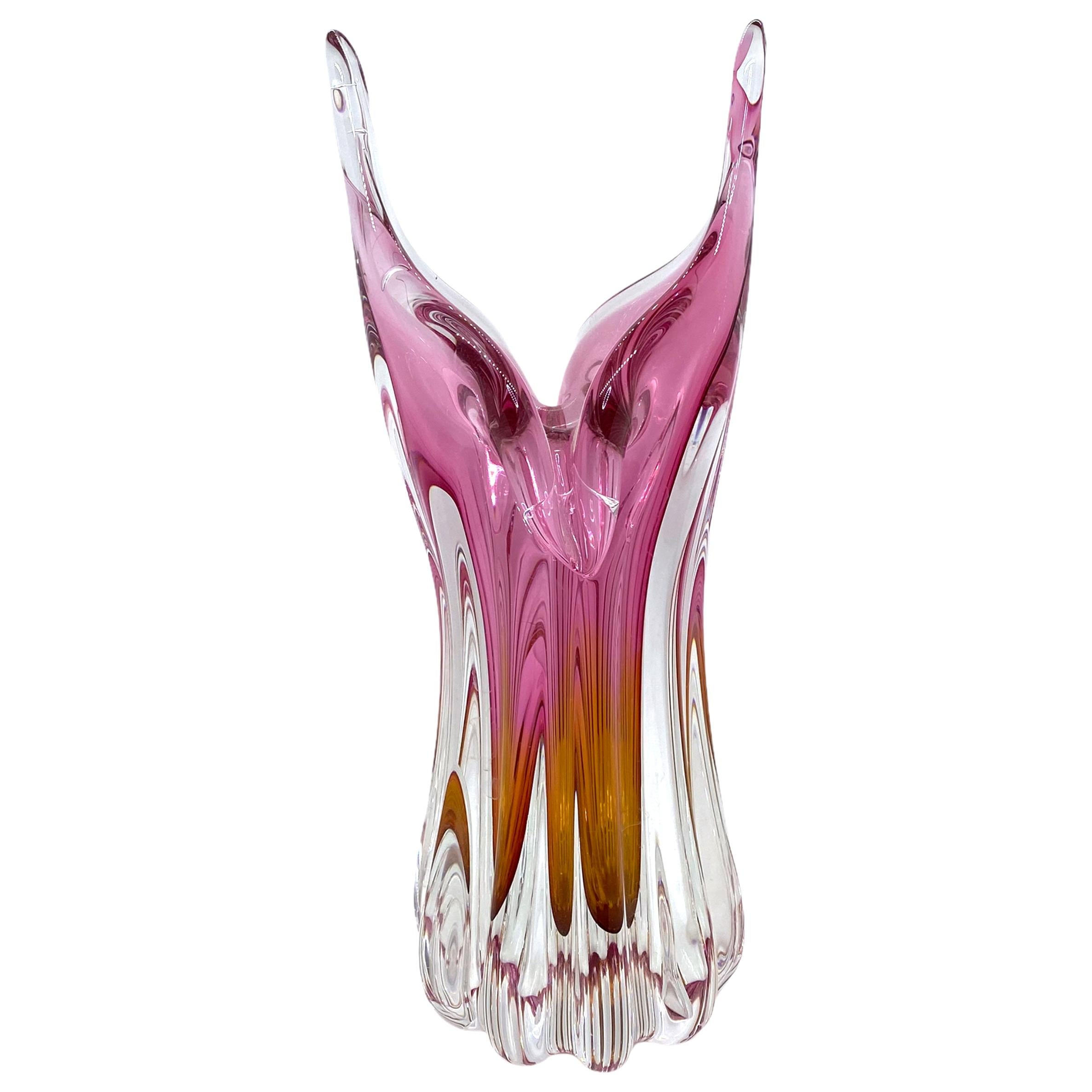 Pink Amber and Clear Sommerso Art Glass Vase Murano, Italy, 1970s
