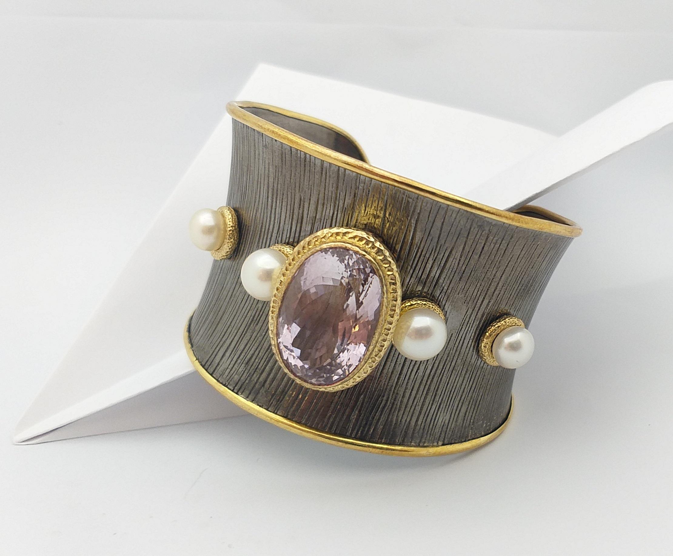 Rosa Amethyst 28,49 Karat mit Perlen Armreif in Silberfassung (Ovalschliff) im Angebot
