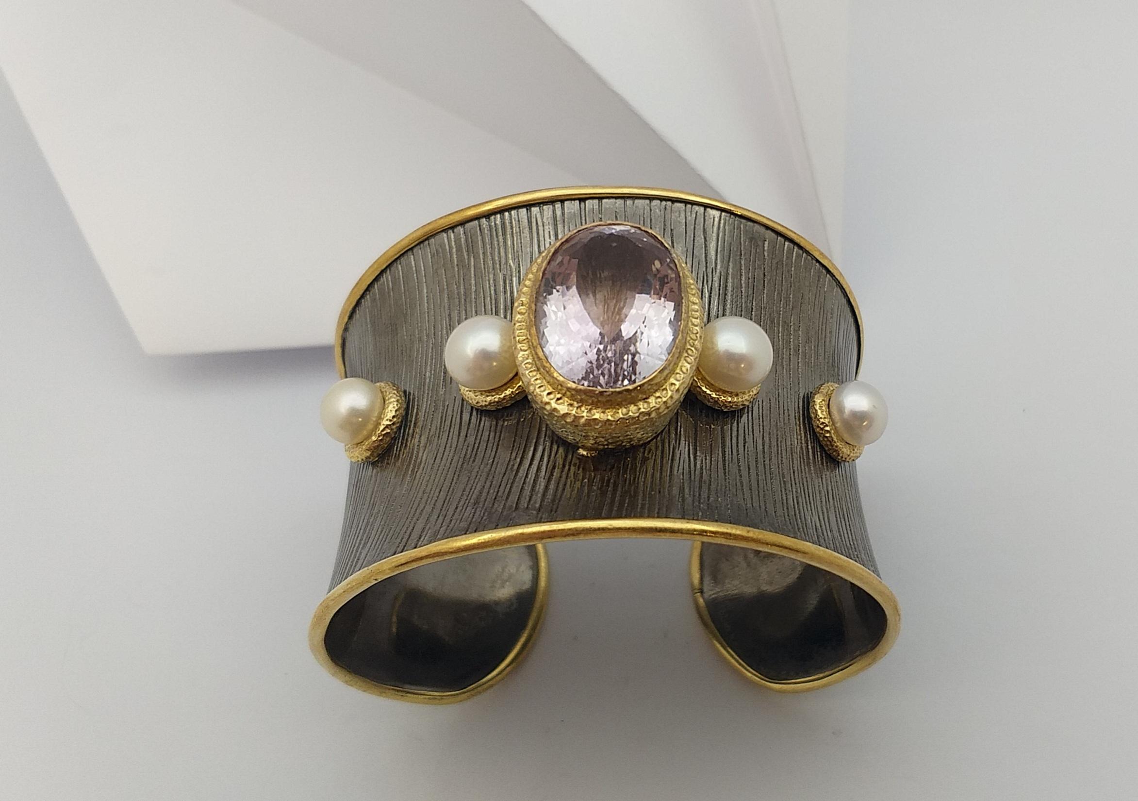 Rosa Amethyst 28,49 Karat mit Perlen Armreif in Silberfassung für Damen oder Herren im Angebot