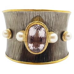 Rosa Amethyst 28,49 Karat mit Perlen Armreif in Silberfassung