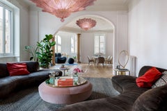 Plafonnier ou lustre en verre de Murano rose améthyste étonnant