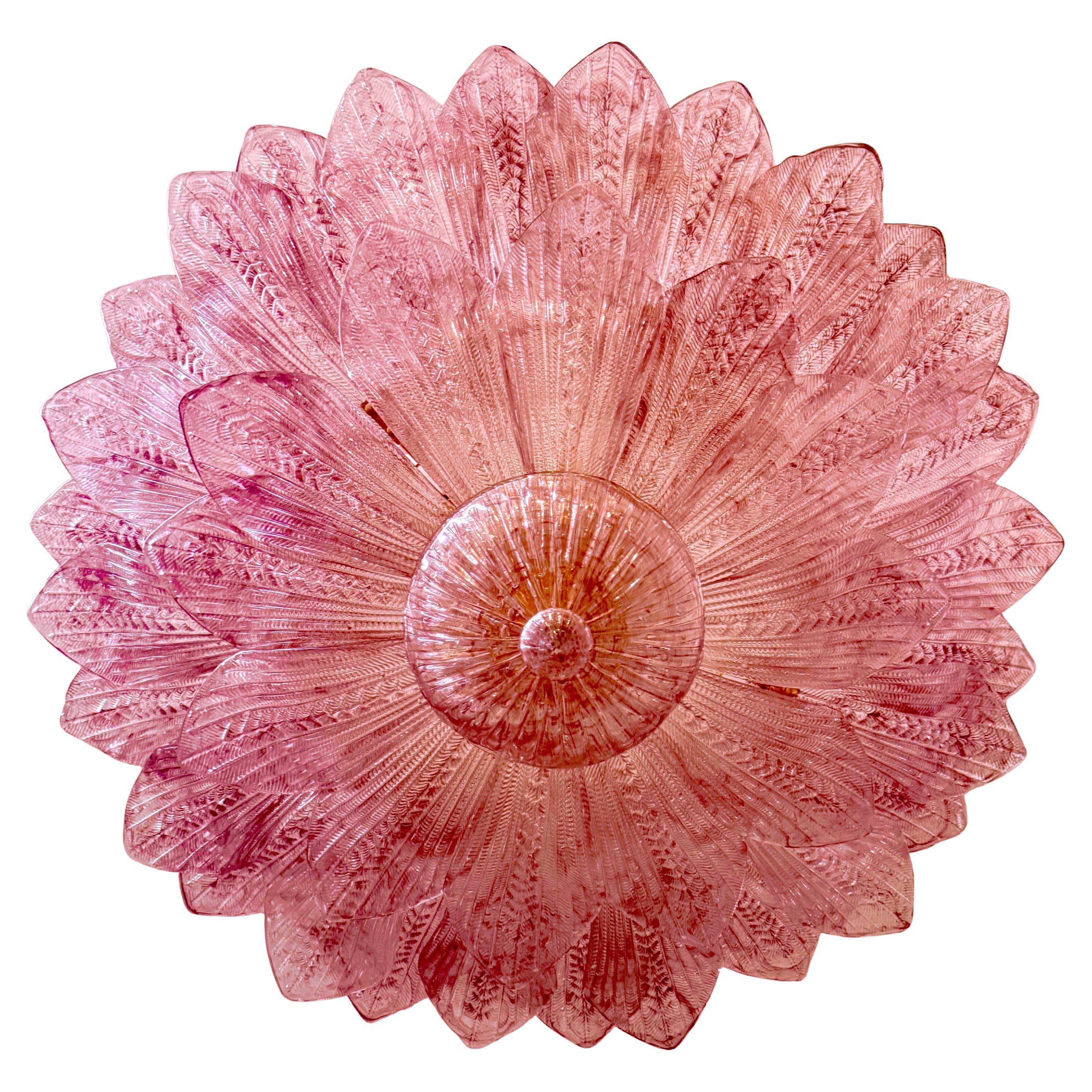 Pink Amethyst Amazing Murano Glass Leave Ceiling Light or Chandelier For Sale