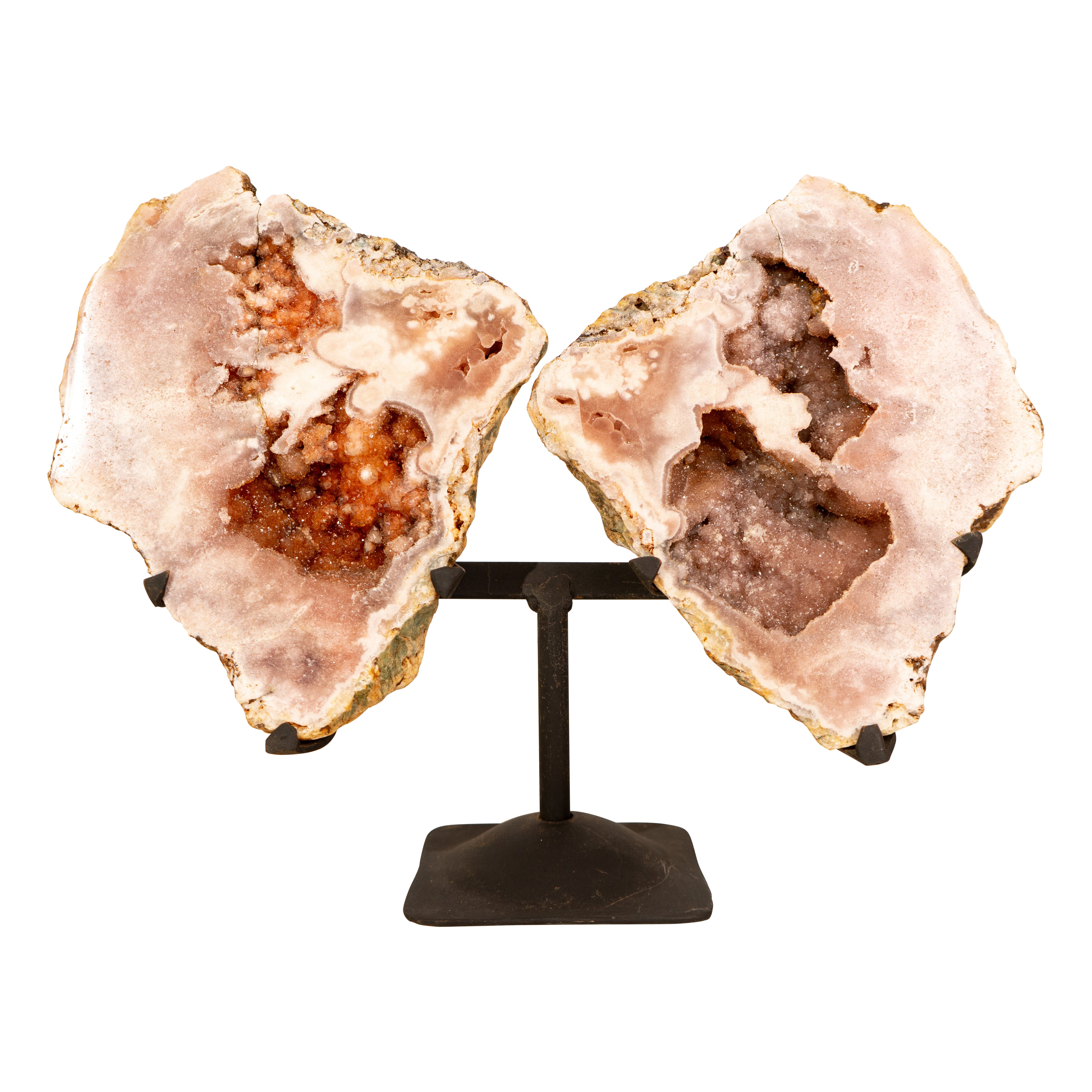 Geode (ailes d'ange) papillon en améthyste rose scintillante, entièrement naturel