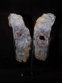 Pink amethyst "butterfly" slice on metal base