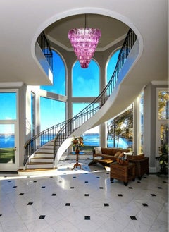 Pink Amethyst color Shell Murano Glass Huge Chandelier, 1980