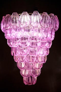 Pink Amethyst color Shell Murano Glass Huge Chandelier, 1980