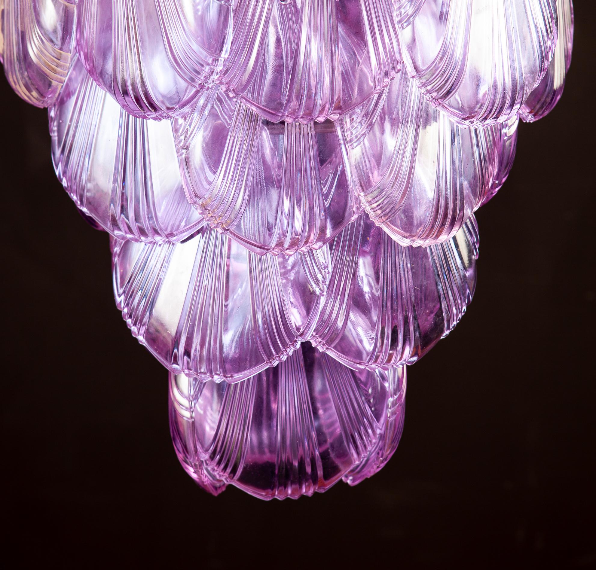 Enorme araña de cristal de Murano color amatista rosa, 1980 en venta 1
