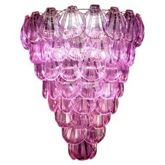 Pink Amethyst color Shell Murano Glass Huge Chandelier, 1980