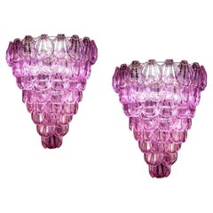 Pink Amethyst color Shell Murano Glass Huge Chandelier, 1980