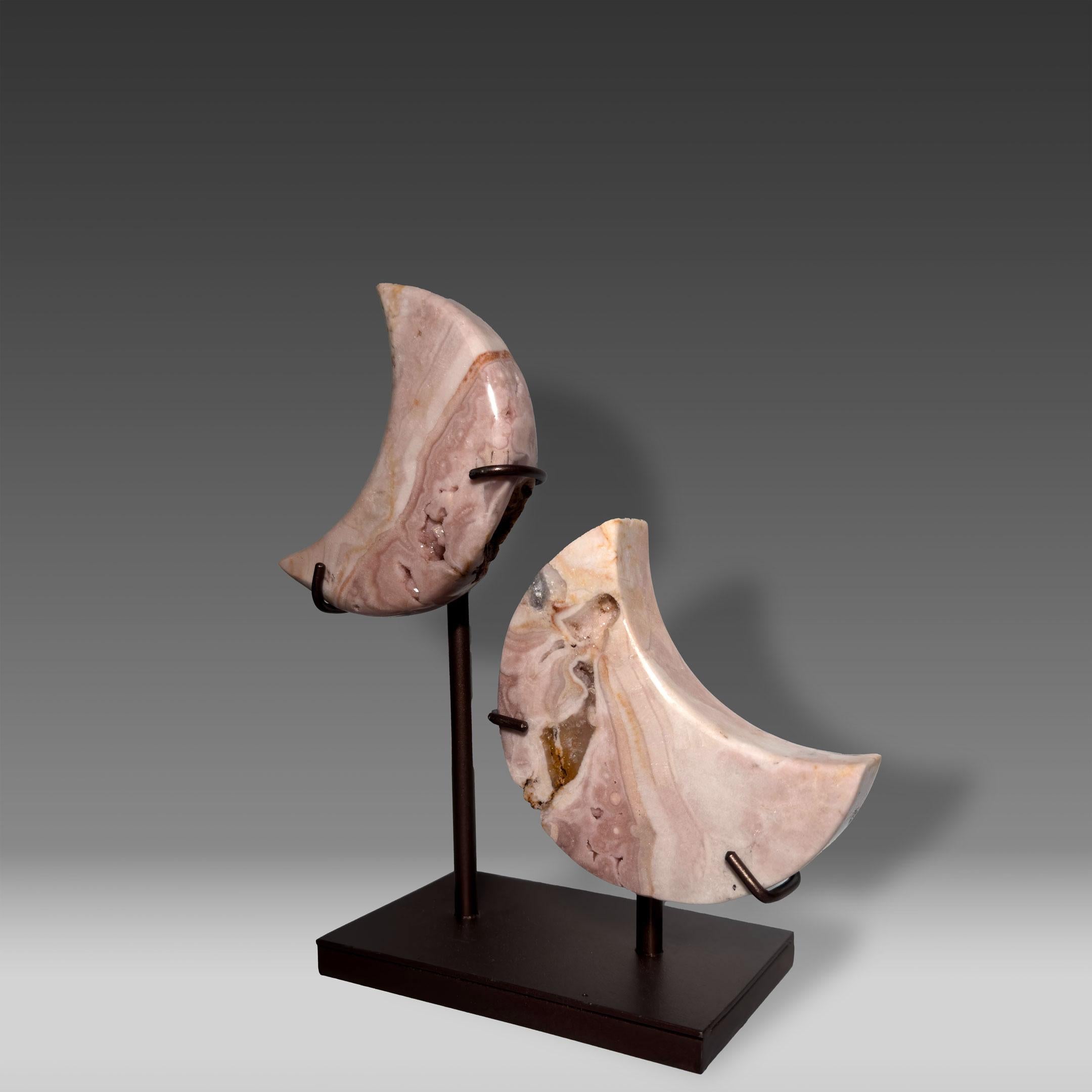 Brazilian Pink Amethyst Crescent Moon Display For Sale