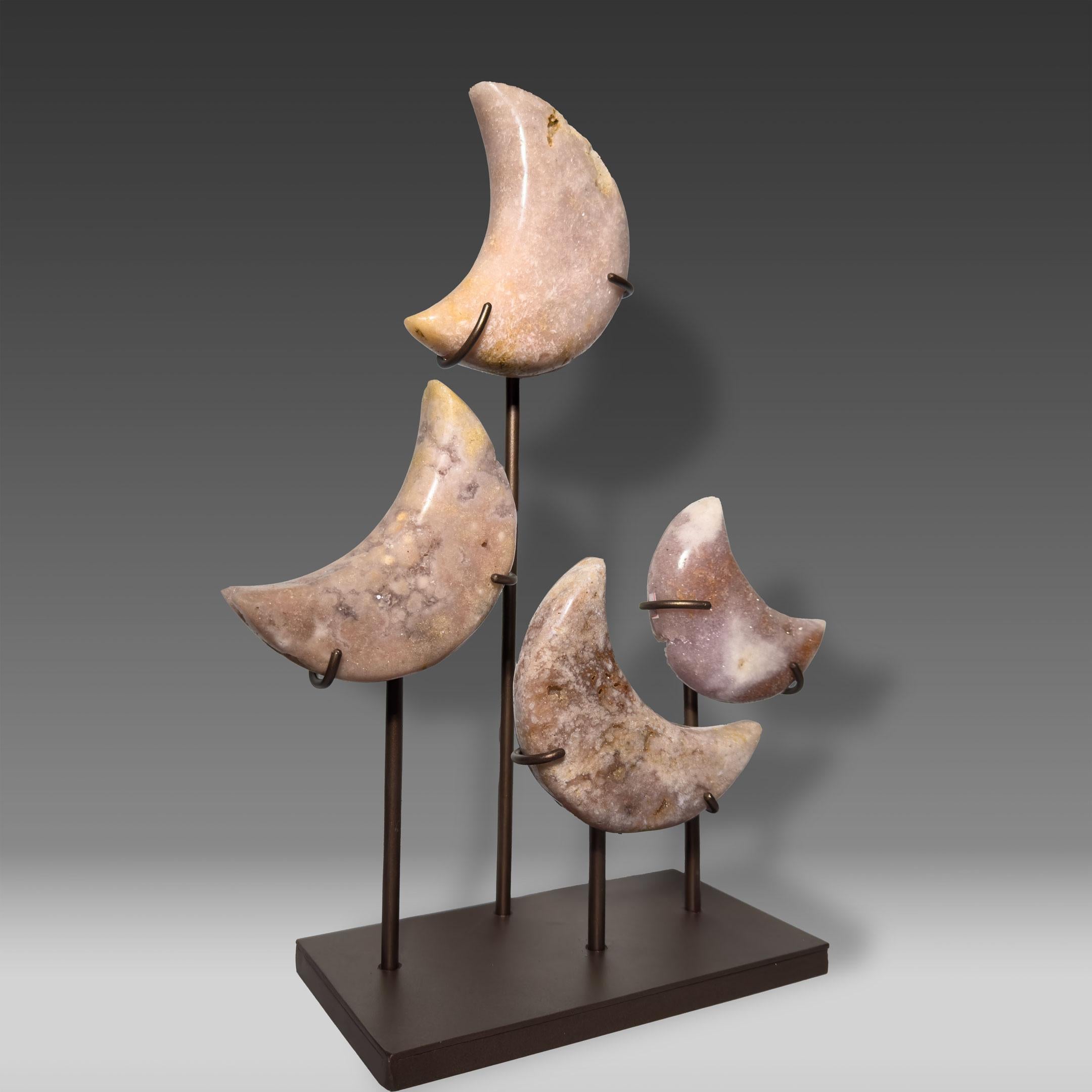 Brazilian Pink Amethyst Crescent Moon Display For Sale