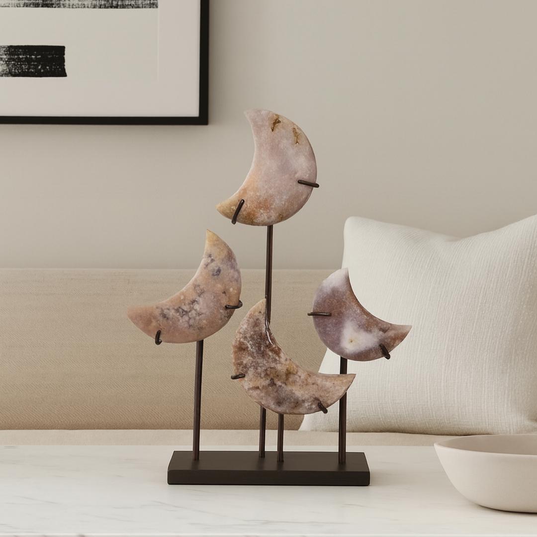 Pink Amethyst Crescent Moon Display For Sale 1