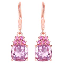 Pink Amethyst Dangle Earrings With Rhodolite Garnets 4.90 Carats 18K Plated
