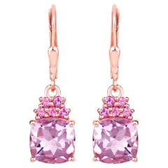 Pendants d'oreilles plaqués 18 carats en améthyste rose avec grenats rhodolite 4,90 carats