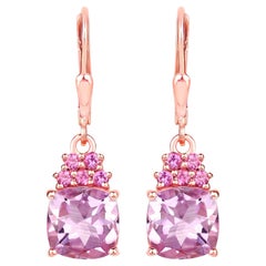 Pink Amethyst Dangle Earrings With Rhodolite Garnets 4.90 Carats 18K Plated