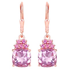 Pink Amethyst Dangle Earrings With Rhodolite Garnets 4.90 Carats 18K Plated