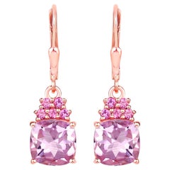 Pendants d'oreilles plaqués 18 carats en améthyste rose avec grenats rhodolite 4,90 carats