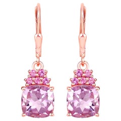 Pink Amethyst Dangle Earrings With Rhodolite Garnets 4.90 Carats 18K Plated