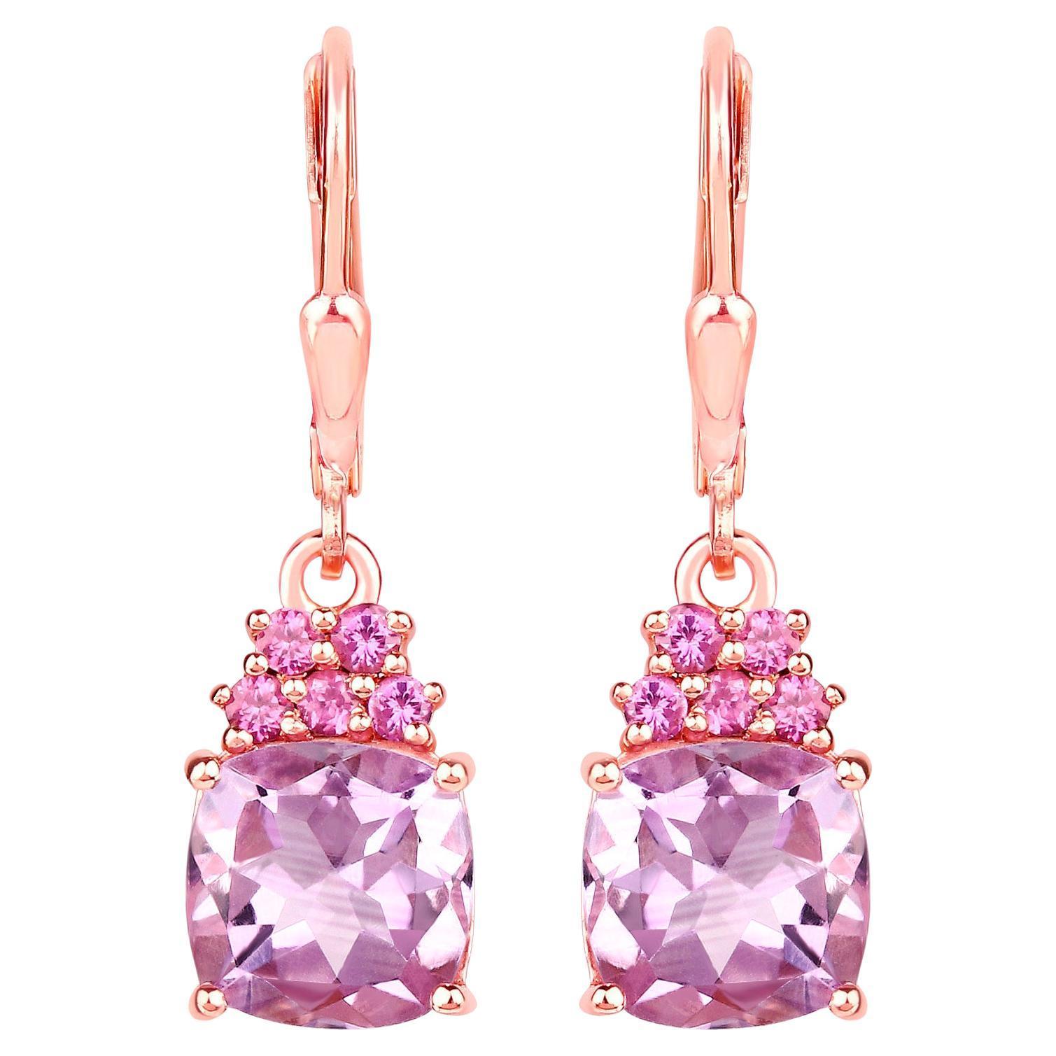 Orecchini pendenti di ametista rosa con granati di rodolite 4,90 carati placcati in 18 carati