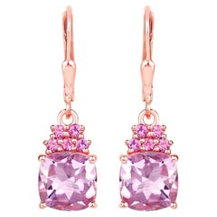 Pink Amethyst Dangle Earrings With Rhodolites 4.90 Carats Rose Gold Plated