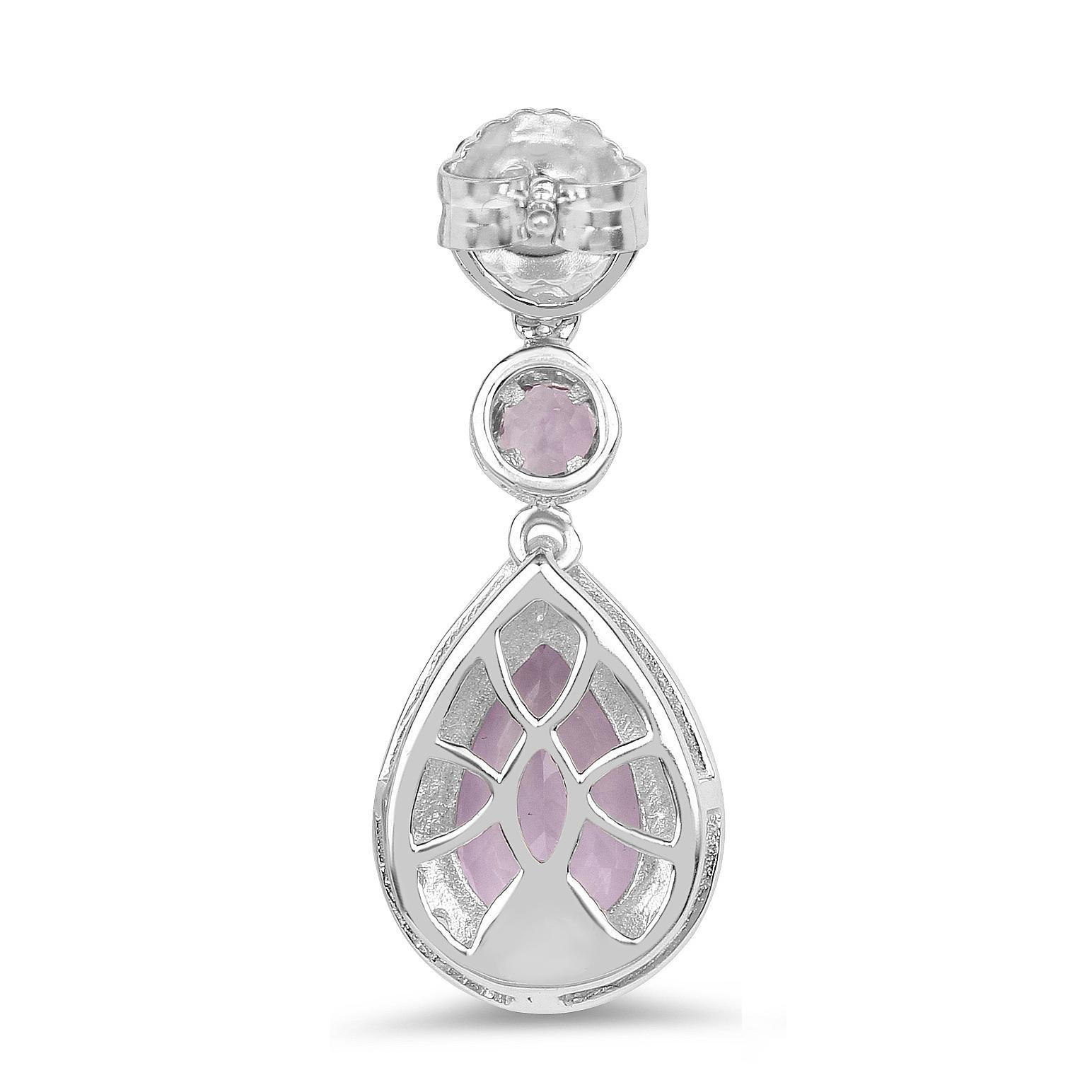 Pear Cut Pink Amethyst Earrings White Topaz Setting 7.14 Carats Total