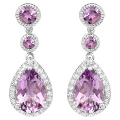 Pink Amethyst Earrings White Topaz Setting 7.14 Carats Total