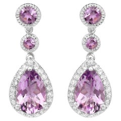 Pink Amethyst Earrings White Topaz Setting 7.14 Carats Total