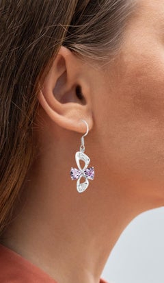 Pink Amethyst Earrings With White Topaz 4.02 Carats Sterling Silver