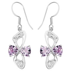 Pink Amethyst Earrings With White Topaz 4.02 Carats Sterling Silver