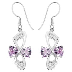 Pink Amethyst Earrings With White Topaz 4.02 Carats Sterling Silver